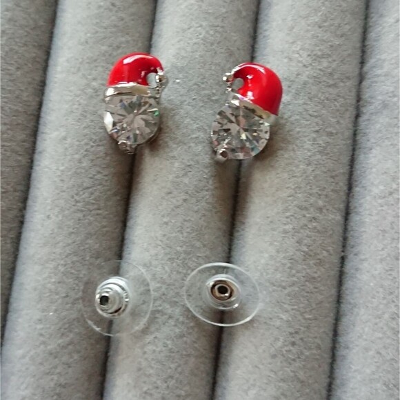 Cute Christmas Hat Cubic Zirconia Stud Earrings - Silver tone - Picture 3 of 9